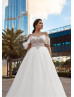 Beaded Cold Shoulder Ivory Tulle Wedding Dress